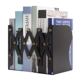 Aobopar Adjustable Book Ends, Metal Bookends for Heavy Books, Desk Book Holder for Shelves, Book Organizer for Desk, Suitable for Office, Home and School Use (Black)