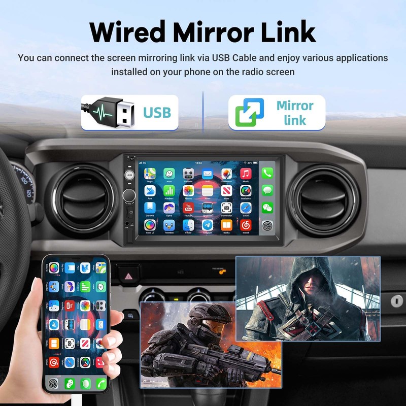 Double Din Car Stereo with Reverse Camera 7 inch Touch