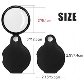 CUHZA Mini Foldable Pocket Magnifier, Pack of 2 Handheld Magnifier, Folding Reading Magnifier, Small Optical Glass with Leather Protective Case, Small Pocket Magnifier for Reading Hobbies, Small