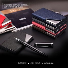 Timotech Estuche para Tarjetas de Presentación Premium, Tarjetero de Piel y Acero inoxidable, Multitarjeta, para Tarjetas de crédito e Identificación, Diseño Elegante para Hombres y Mujeres (Azul)