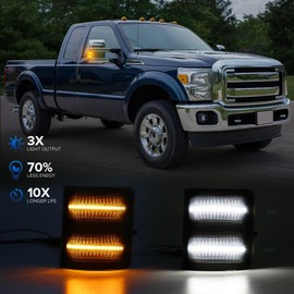 LED Side Mirror Turn Signal Lights Compatible with 2008-2016 F250 F350 F450 F550 Super Duty, Amber Turn Signal & White Running Parking Lights, Smoked Len
