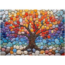 Tree of Life 1000 Piece Puzzle for Adults, PICKFORU Gradient Rainbow Stone Jigsaw Puzzles, Impossible Difficult Colorful Cobblestone Art Theme as Home Decor
