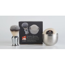 G.B.S Men's Wet Shaving Gift Set, Stainless Handle Shaving Brush, Stainless Shave Soap Bowl and Natural Shaving Soap, 3 Pieces Grooming Kit for Men