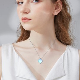 SCZKLAQ Moonstone Necklace for Women 925 Sterling Silver Moonstone Pendant Square Moonstone Jewelry for Women