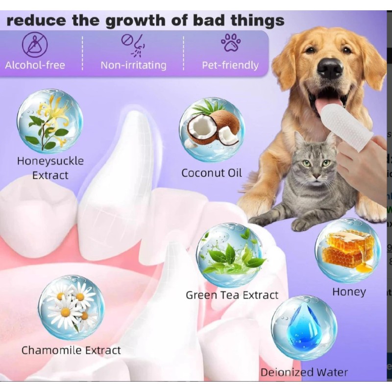 Pet Dental Finger Wipes for Dogs & Cat (60 finger