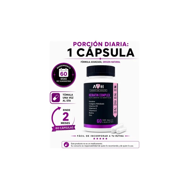 Suplemento Nutricional Keratina Colágeno Vitamina D3 60 Cápsulas A4H