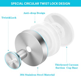 Fliverly 2pcs Suction Cup Hooks for Shower,Inside Shower,Wall,Bathroom,Bedroom,Kitchen,Door,Glass Window, Mirror, Tile, No Drilling Hanging for Towels,Robes,Loofah,hat,Clothing,Wreath (Silver)