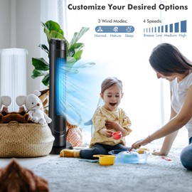 ARLIME Tower Fan, 40 Inch Oscillating Fan with Remote Control, 3 Speed & 4 Mode, Bladeless Design, 15H Timer, Quiet Cooling Fan for Bedroom, Living Room, Home Office