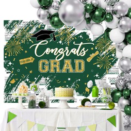 Mocsicka Graduation Backdrop Congrats Grad Green and Gold Graduate Party Decorations Background Class of 2025 Photography Backdrops (10x8ft)