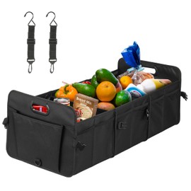 Simple Deluxe Trunk Organizer for Car, 95L Large Capacity, Collapsible Multi Compartment Automotive SUV Accessories, Adjustable Strap & Non Slip Bottom, for Travel/Home/Office, Black New