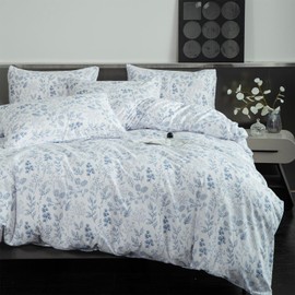 ERZRGA Duvet Cover Set - Floral 100% Brushed Microfiber Bedding Set - 3 Pieces Blue Flower - Twin Duvet Cover and 2 Pillowcases with Zipper Closure