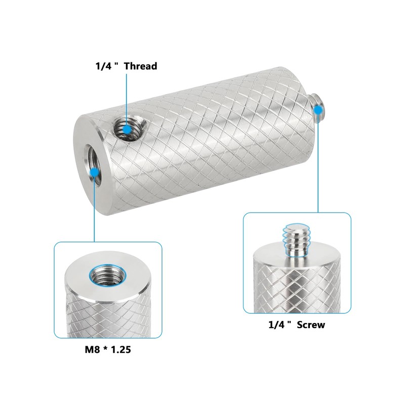 CAMVATE 1/4"-20 Male to M8 Female Extension Pole Adapter（Stainless Steel）-3692