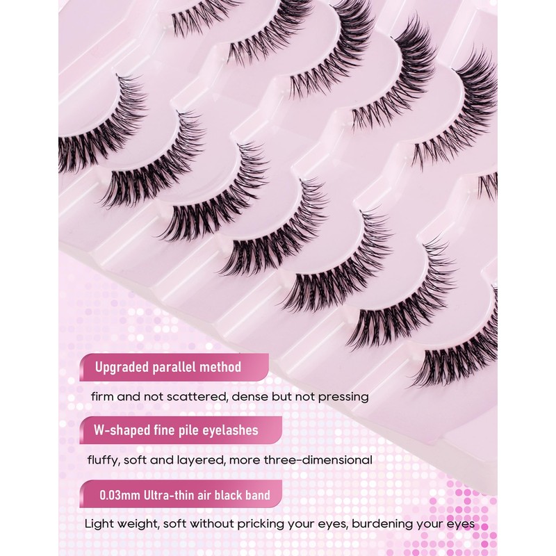 Frihappy Wispy Natural Eyelashes C Curl Flared Fake Lashes Natural