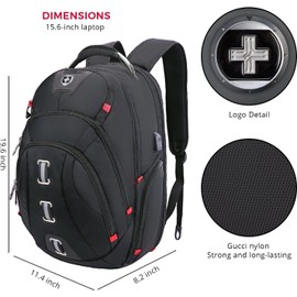 Swissdigital Design Travel Laptop Backpack, College Backpack For men with USB Charging Port Smart Bag with RFID Fits 15.6 Inch Notebook | PIXEL