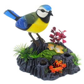 Escomdp Cute Kids Electronic Birds Toys Realistic Move Chirp Electric Office Home Room Desk Decor Decoration Birthday Gifts (Yellow & Blue)