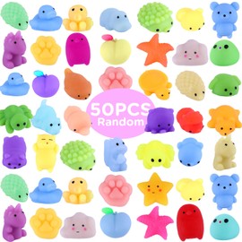 50 Pcs Mochi Squishy Toys (Random) Party Bag Fillers Kawaii Mochi Squishies Toy for Kids, Mini Soft Stress Relief Toy for Birthday Party Favors, Classroom Prize, Pinata Loot Goodie Bag Filler