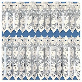 Maple Textile Cream Cafe Net Curtain Cotton Look Floral Design 14'' Drop (35cm)