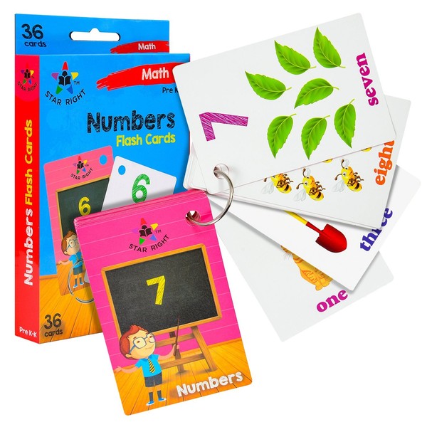 Star Right Numbers Flash Cards Matching Art, 36 Cards 1 Ring Ages Pre-K & K