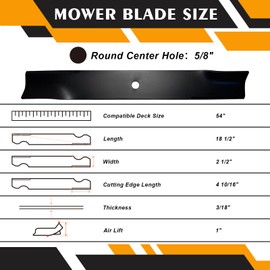 ZONEWO 601124 High Lift Blades Compatible with Hustler 54" Deck Raptor SD, Fastrak, Super Z Series Lawn Mower, Replaces 601013 602416 797696 797712 92-208, 3 Pack