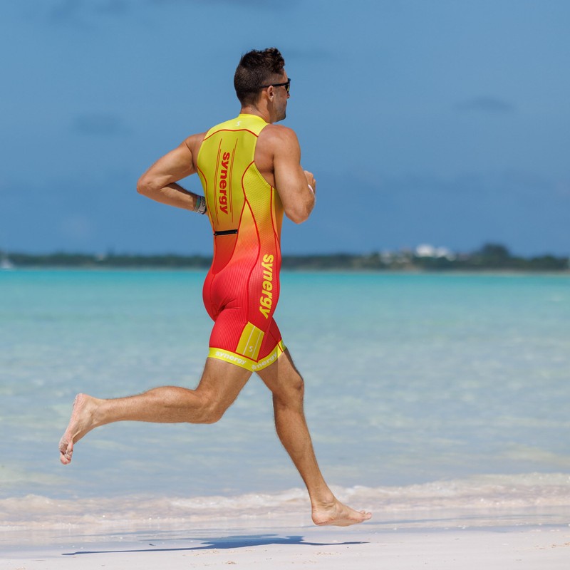Synergy Triathlon Tri Suit - Men's Elite Sleeveless Trisuit (Mint/Yellow,