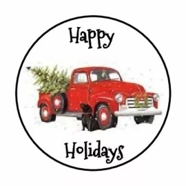 handmade 48 CHRISTMAS TRUCK TREE ENVELOPE SEALS LABELS STICKERS 1.2" ROUND