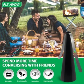 Fly Away - Outdoor Fly Repellent Fan, Outside or Inside Table use, Restaurant, Barbeque, Events, Deter Flies, Wasps, Bees, Other Moscas and Bugs Away, Battery Operated, Tabletop, Hanging Hook.