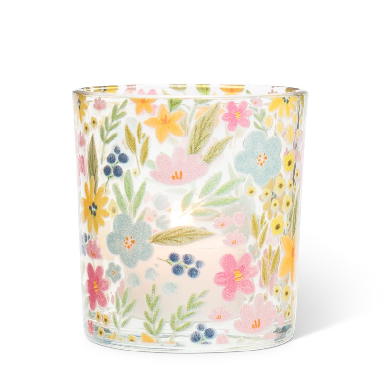 Abbott Collection Pastel Florals Votive/Tealight Candle Holder - Glass, Multicolor