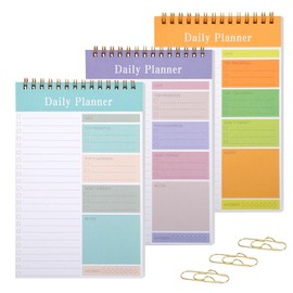3 Pcs To Do List Notebook, A5 Daily Planner Notepad, To Do List Pad with 3 Gold Pen Clips, Undated Daily Study Planner, Writing Pad Checklist for Work, Study, Personal Organized, School, Home, Office