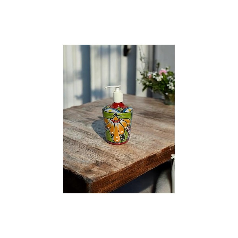 Talavera Soap Dispenser – Hand-Painted Mexican Pottery, Vibrant Ceramic Bathroom