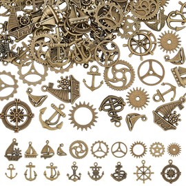 SUPERFINDINGS 108 Pieces 18 Styles Antique Bronze Steampunk Gear Charm Pendant Made of Alloy Nautical Theme Pendant Cabochon for Jewellery Making Home Decoration, Alloy Steel