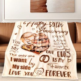 Wedding Anniversary Blanket 50 Year for Women Men - Happy 50th Anniversary 60" X 80" Soft Bed Blanket - Romantic Gift for Couple Wife Husband