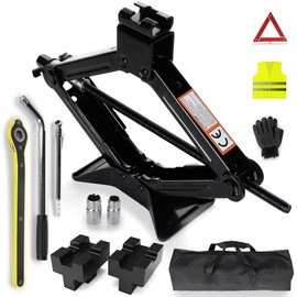 Seven Sparta 2 Ton Scissor Lift Jack Kit - Heavy Duty Car Jack with 2 Pack Protective Pads, Reflective Vest, Tools & Storage Bag - Corrosion-Resistant for Emergency Tire Change, Vehicle Repair