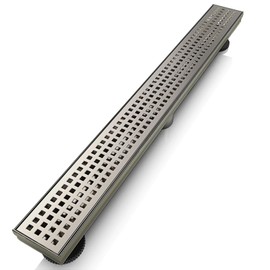 WEBANG 24 Inch Linear Shower Drain Rectangular Floor Drain with Accessories Square Hole Pattern Cover Grate Removable SUS304 Stainless Steel CUPC Certified Brushed Nickel