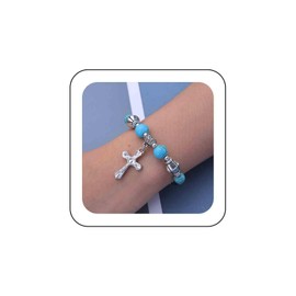 Inateannal Boho Turquoise Cross Drop Bracelet Turquoise Beads Bracelet Silver Cross Bracelet BlueTurquoise Beadeds Bracelet Natural Turquoise Bracelet Summer Beach Hand Chain Ankle Chain