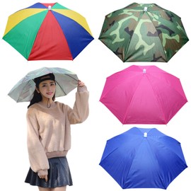 MUFEKUM 4 Pack Umbrella Hats, 26.4" Hands-Free Head Umbrella Hats for Adult, Folding Waterproof Umbrella Cap With Head Strap for Outdoor Party, Fishing, Sun, Rain, Beach, Golf, Hiking