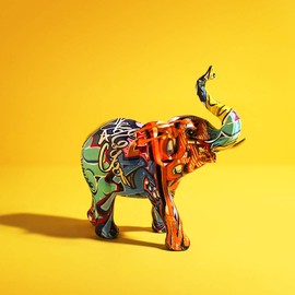 FUNSXBUG Colorful Art Elephant Statue Sculpture Collectible Figurine Gift Idea Home Desktop Decoration