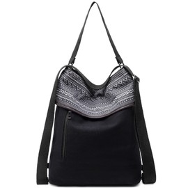 Travistar Damen Schultertasche Canvas Rucksack Groß Handtasche Vintage Damen umhängetasche Anti Diebstahl Tasche Damen Hobo Tasche für Alltag Büro Schule Ausflug Einkauf - Gedrucktt Schwarz