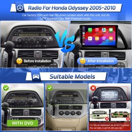 Android Radio for Honda Odyssey 2005-2010 Stereo Wireless Carplay & Android Auto, Leadfan 10.1" Touch Screen Odyssey Head Unit Audio Receiver GPS Navigation Bluetooth USB WiFi FM Rear Camera