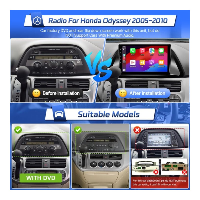 Android Radio for Honda Odyssey 2005-2010 Stereo Wireless Carplay &