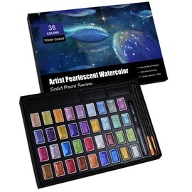 Shimmer Watercolor Paint Set, 12 Colors Glitter Metallic Watercolour Painting Sets, Solid Pearl Water Color Paints for Artists, Amateur Hobbyists and Painting (36 Colors)