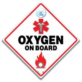 Medical Oxygen on Board Warning Sign with Suction Cup, 20mm, Diamond-Shaped Safety Sticker for Oxygen Dependent Disabled Person
