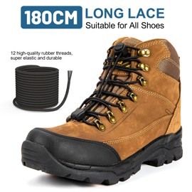 HOMAR No Tie Shoelaces for Adults & Kids Elastic Shoe Laces Strech Tieless Shoe Strings 180cm (71 inches) - Pure Black