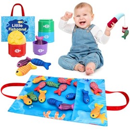 HomeChi Juego de Tela Pescar Montessori 22 Piezas, Juguetes de Aprendizaje Temprano con Contar Números Clasificar Colores Aprender Formas, Juguete par