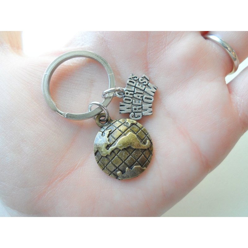 World's Greatest Mom Bronze World Globe Keychain