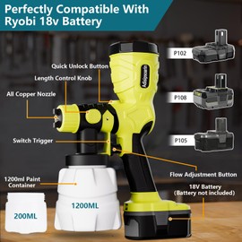 Adisipsoarin 18v Paint Sprayer High Speed for Ryobi 18v Battery, 2 Containers,Easy to Clean,for House Painting,Furniture(Batteries not Included)