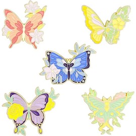zhanghaoran 5Pcs Butterfly Flowers Enamel Pins Set Colorful Butterfly Insect Brooches Lapel Pins for Hats Jackets Decoration Metal Badges Gift for Women Men, Green