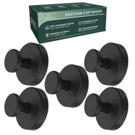 Upgraded Stainless Steel Suction Cup Hooks Heavy Duty Hooks For Shower Bathroom Accessories Removable Hook For Glass Window Door Wall Hooks For Hanging Towels Robes Wreaths (Pack Of 5, Black)