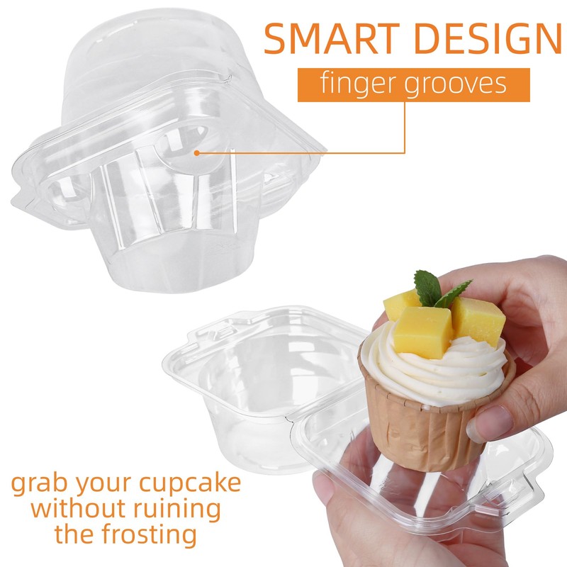LotFancy Plastic Individual Cupcake Containers, 50 Pcs Disposable Cupcake Holders