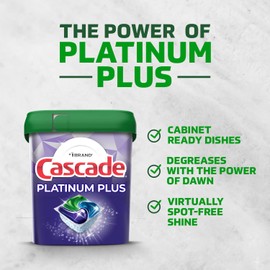 Cascade Platinum Plus Dishwasher Pods, Dish Detergent ActionPacs, Cleaning Supplies, Lemon, 52 Count