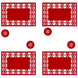 VFM - Christmas Poly Felt Red Snowflake Place Mat Set, Christmas Table Settings, Xmas Decorations, Reusable, Festive, Great for Parties and Occasions
